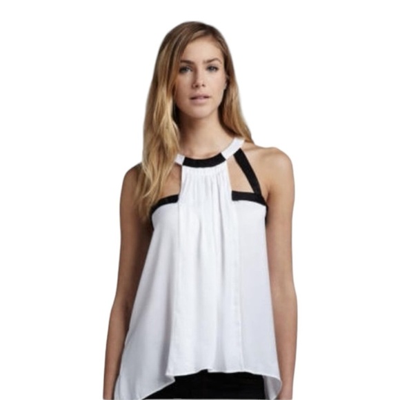 BCBGMaxAzria Irene Cut Out Halter Top Blouse. Black White Size Small #1273 - Picture 1 of 9